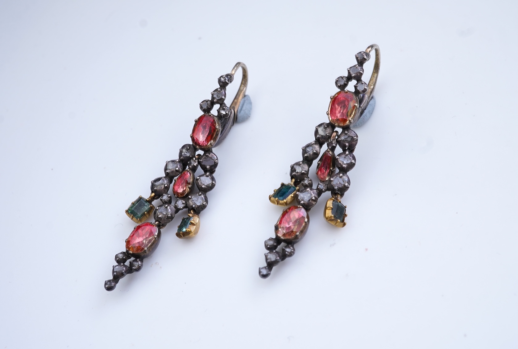 A pair of emerald, topaz and diamond earrings, 19th century
